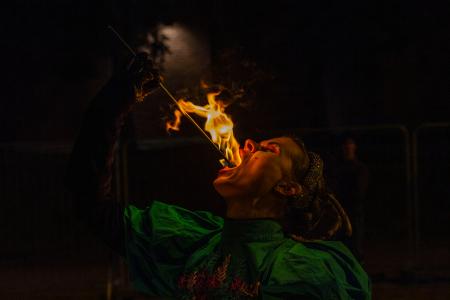 Tulennielentää pimeää yötaivasta vasten.